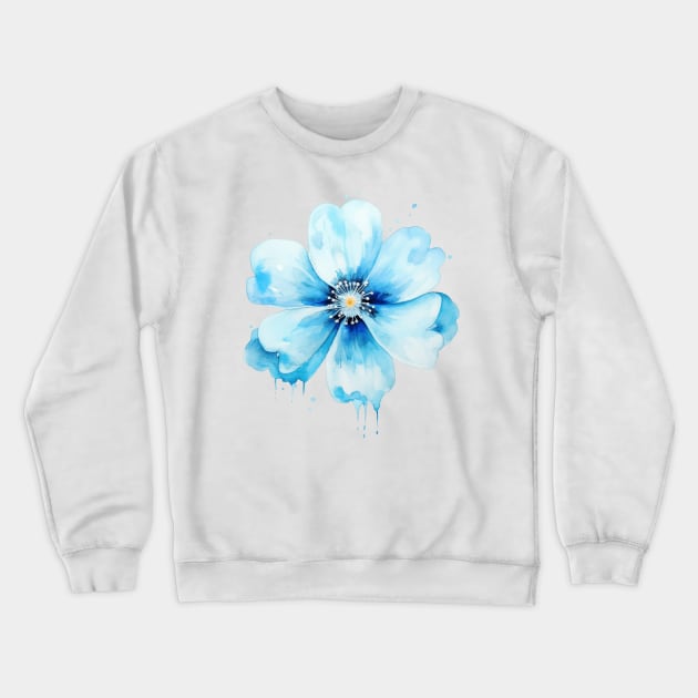 Little Blue Flower Watercolor Crewneck Sweatshirt by Nightarcade